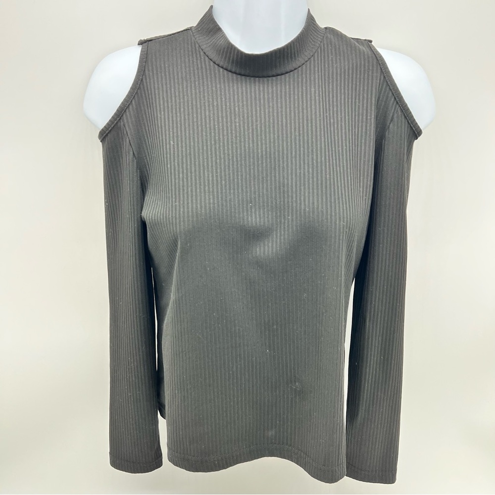 SHEIN Black Youth Cold Shoulder Ribbed Blouse Size 11-12Y